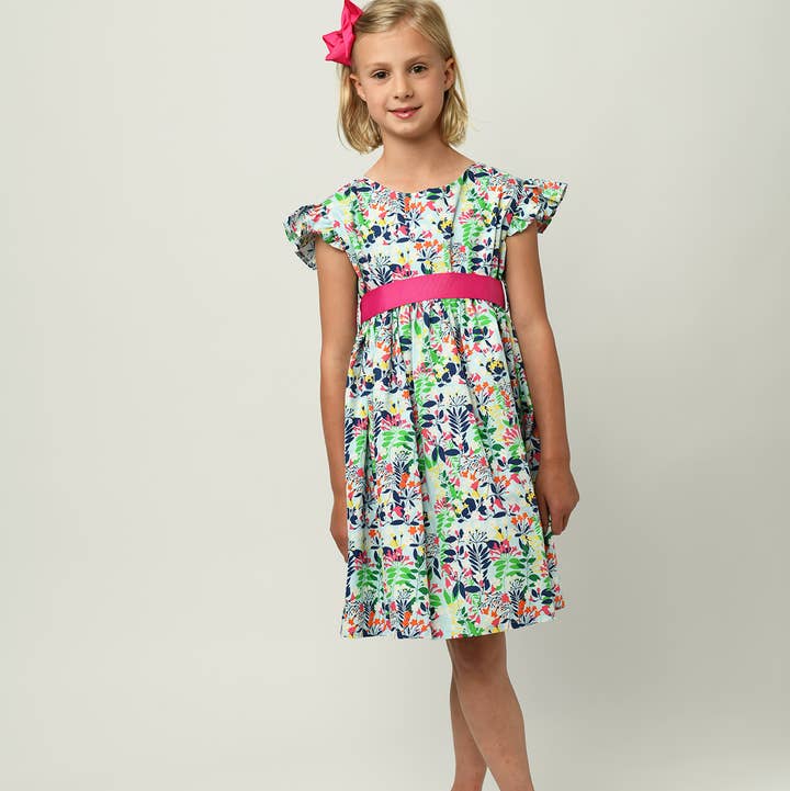 Minna - Wholesale Dress - Kids -  Ruffle Sleeve Classic Party Dress - Vibrant Florals 2