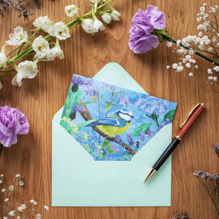 Blue Tit card / Bird illustration greeting card for wholesale by AMPellegrini Art & Design