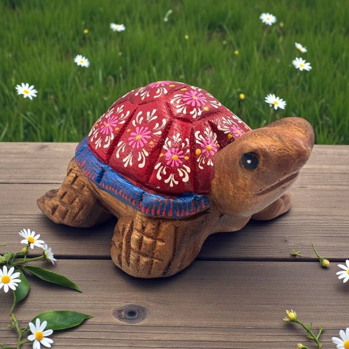 Turtle Hand Painted Wooden Carving for wholesale by Earths Elements Wholesale