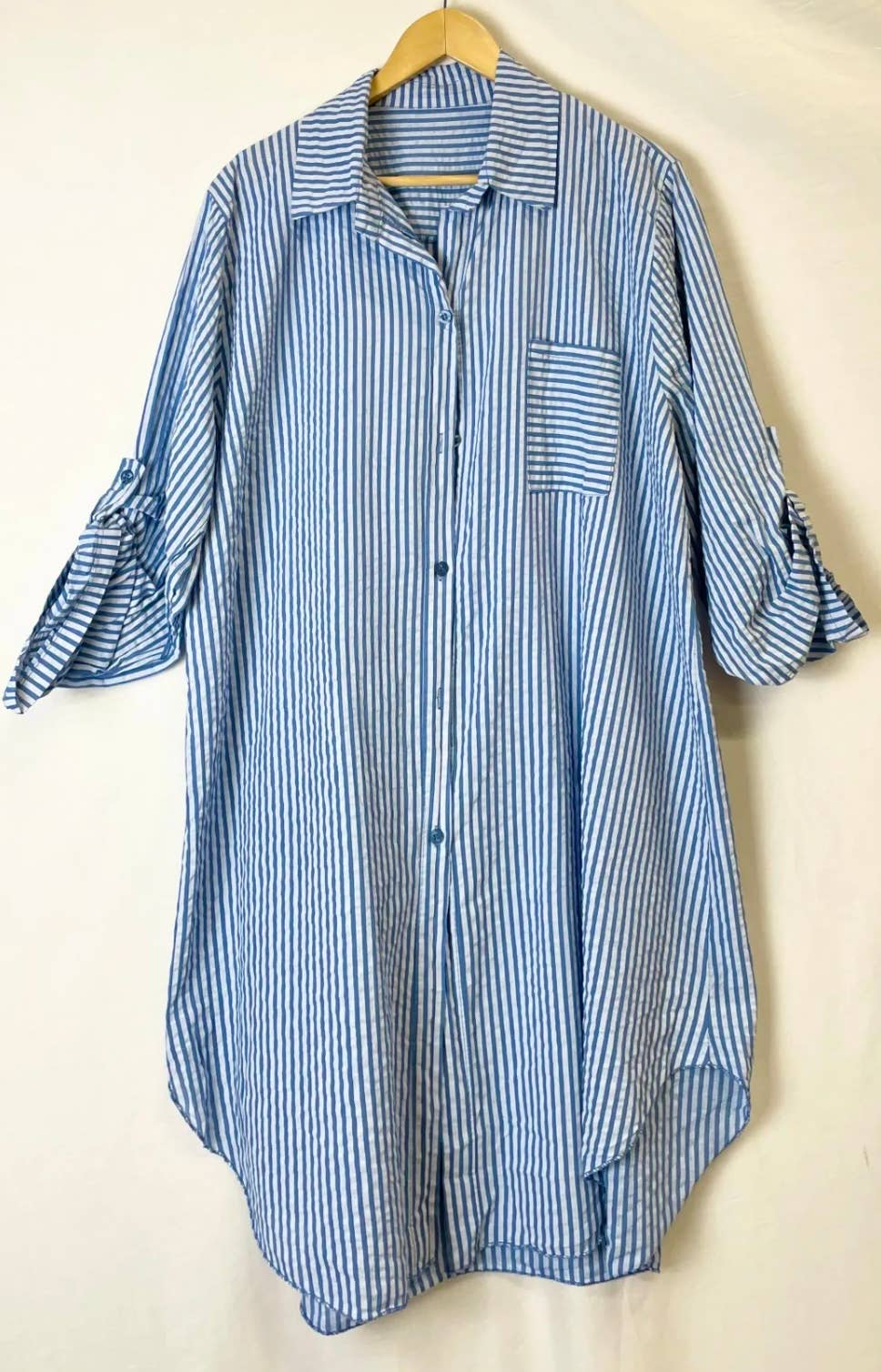 LOOWIE - Wholesale Dress - Women's - 780 Italian Striped Cotton Oversize Shirt Dress Cover Up2