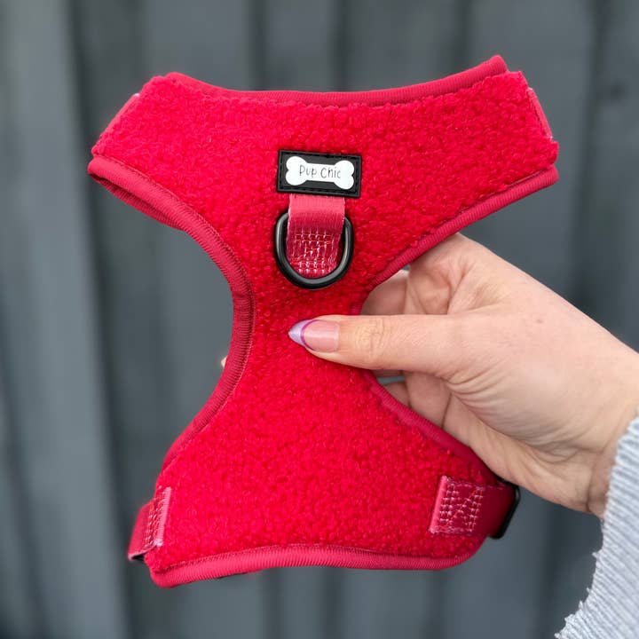 Ruby Red fleece harness - adjustable dog harness for wholesale by Pup Chic Boutique