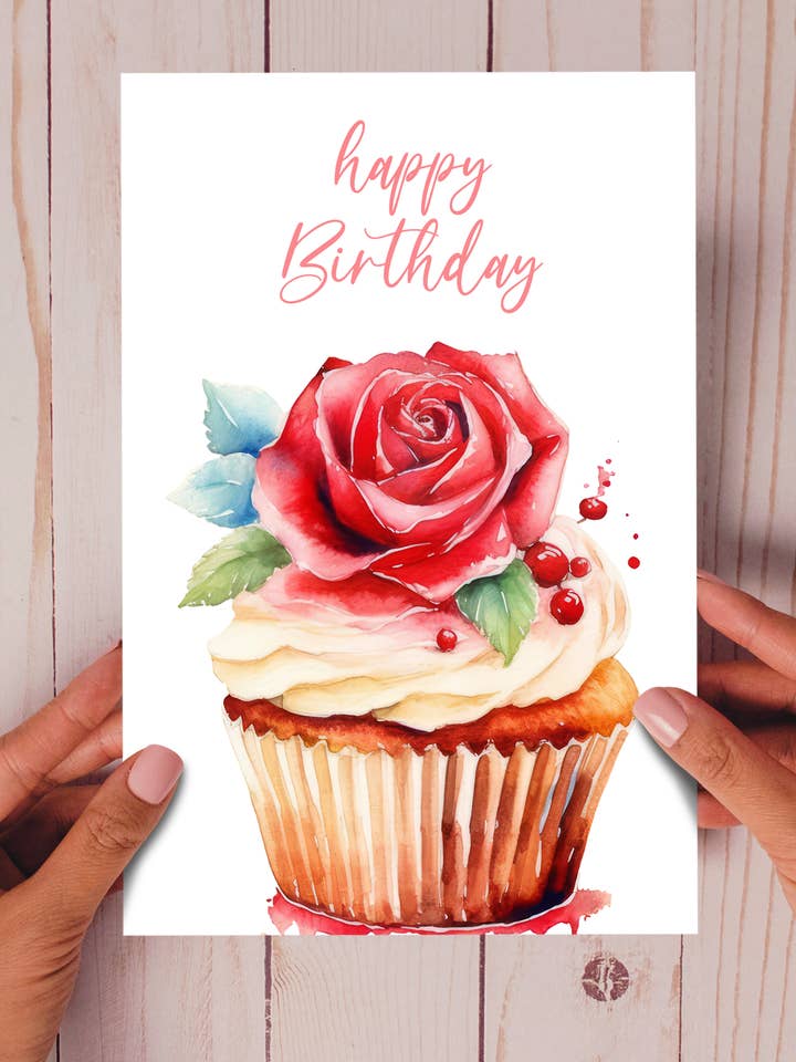 Happy Birthday - Red Rose Flower cake card for wholesale by Homemade Hollydays Wholesale