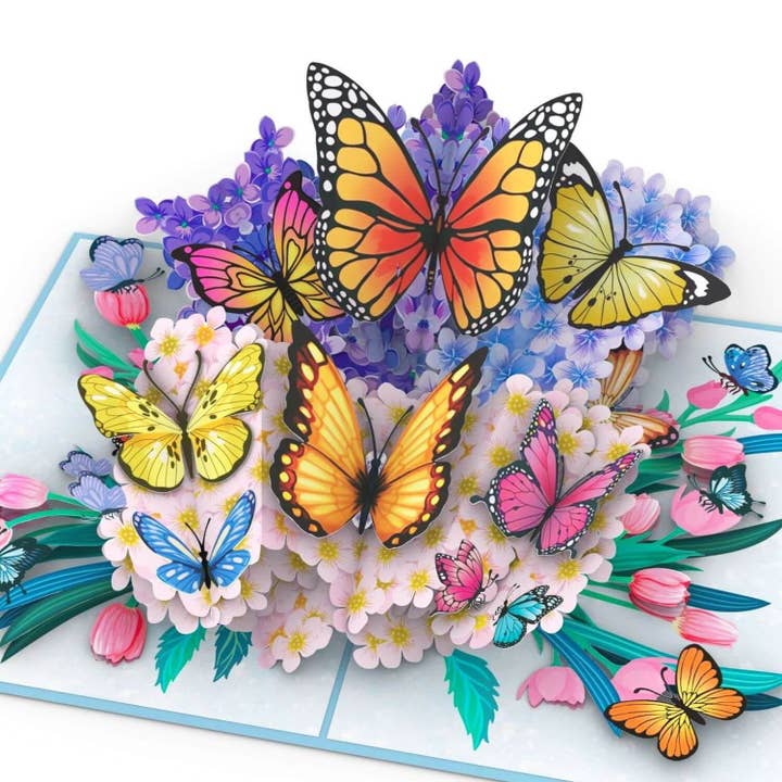 Carte pop-up papillons colorés sur fleurs pour la vente par papercrush