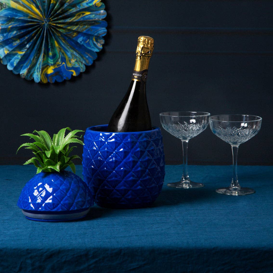 Talking Tables USA - Wholesale Ice Bucket - Blue Ceramic Pineapple Ice Bucket| Christmas Decor |4