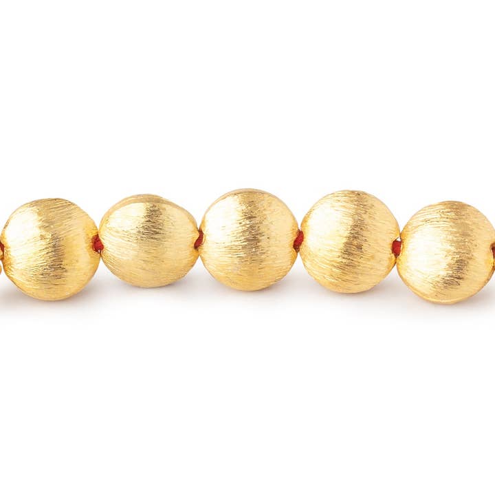 8mm 22kt Gold Plated Copper Brushed Coin Beads 8 inch 27 pieces for wholesale by Beads of Cambay