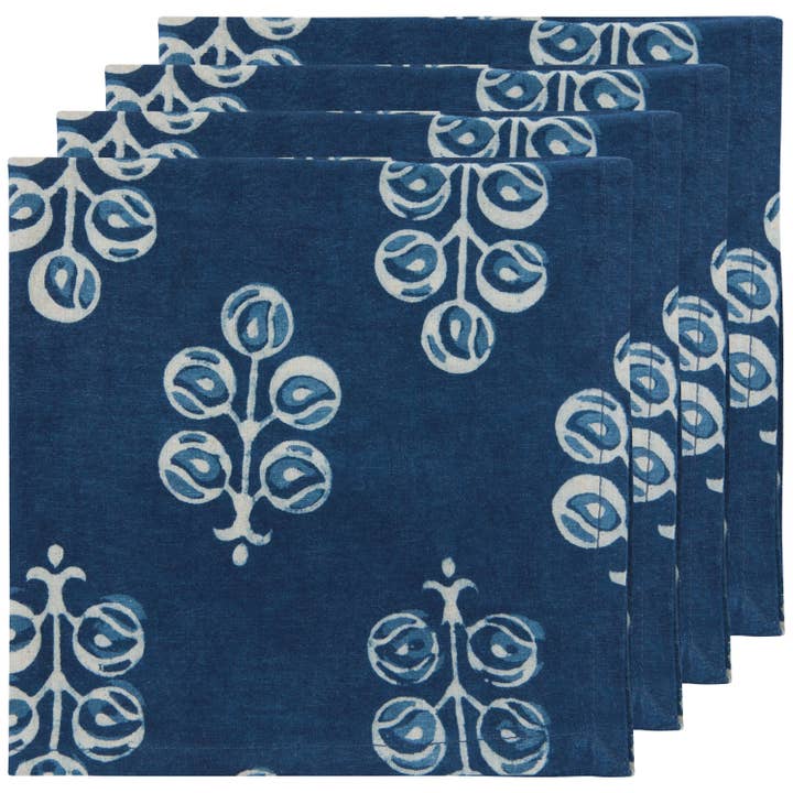 Danica Heirloom - Wholesale Dinner & Cloth Napkin - Hawthorn Block Print Napkins Set of 4