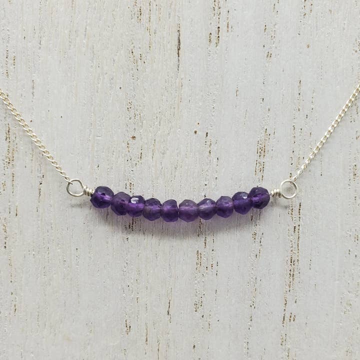 Amethyst Beaded Bar on Sterling Silver for wholesale by Tela Bella Jewelry