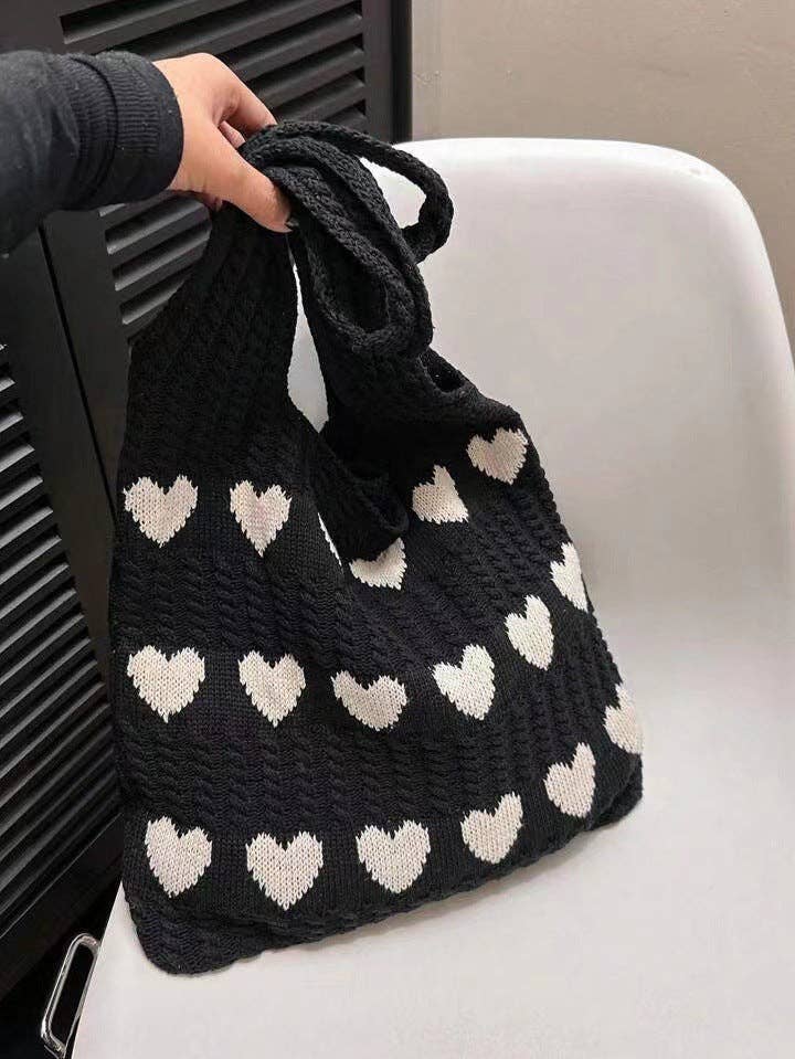 Dipped Shop - Vente Sac porté épaule – femme - Sac à bandoulière en tricot simple Love Print Color Block DPB11034