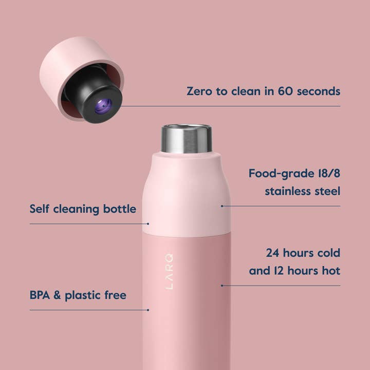 LARQ – Garrafa de água por atacado – Garrafa LARQ PureVis 17oz - Garrafa de Água Autolimpante - Himalayan Pink