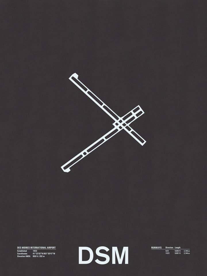 DSM: Des Moines International Airport Screenprint for wholesale by NOMO Design