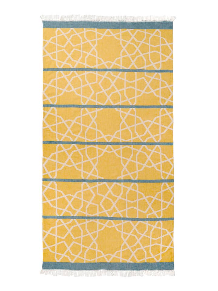 MARRAKECH | LUXURY BEACH TOWEL | SAFFRON - BLUE for wholesale by Yaqamoz