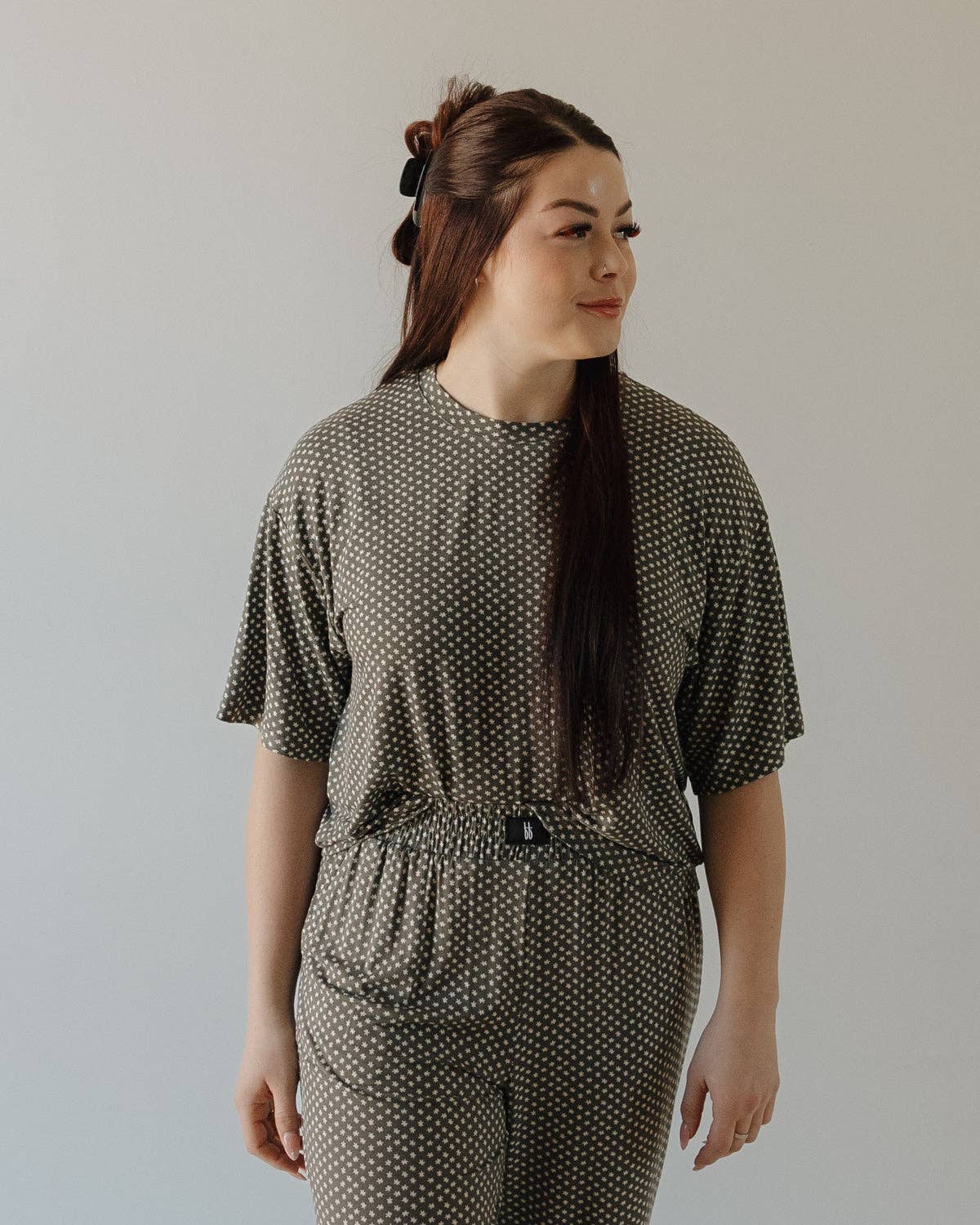 Forever French Baby - Wholesale Lounge Set - Women's - Women's Boxy Tee Lounge Set | Green Flowers2