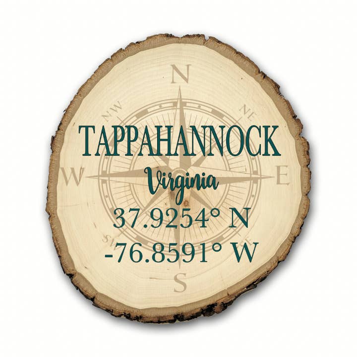 Live Edge Wood- 7 Inch Sign Compass Location Design for wholesale by Map Mom