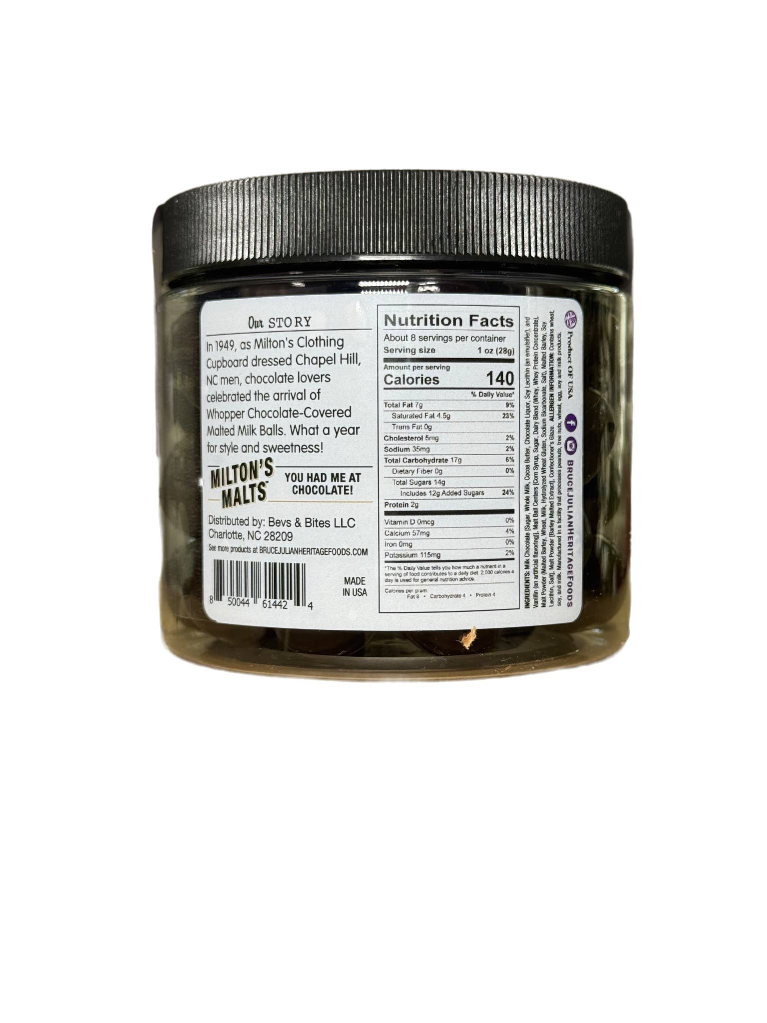 Bruce Julian Heritage Foods - Wholesale Chocolate Covered Sweets - Milton's Malts - 8-oz Jar1