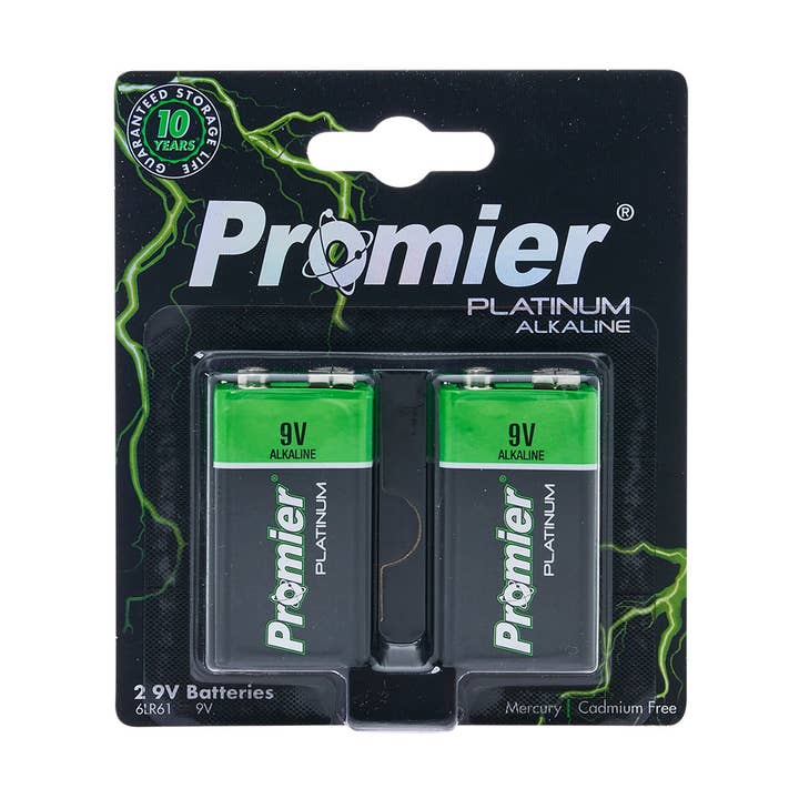 Promier® 9v Platinum Alkaline Battery 2 Pack for wholesale by LitezAll