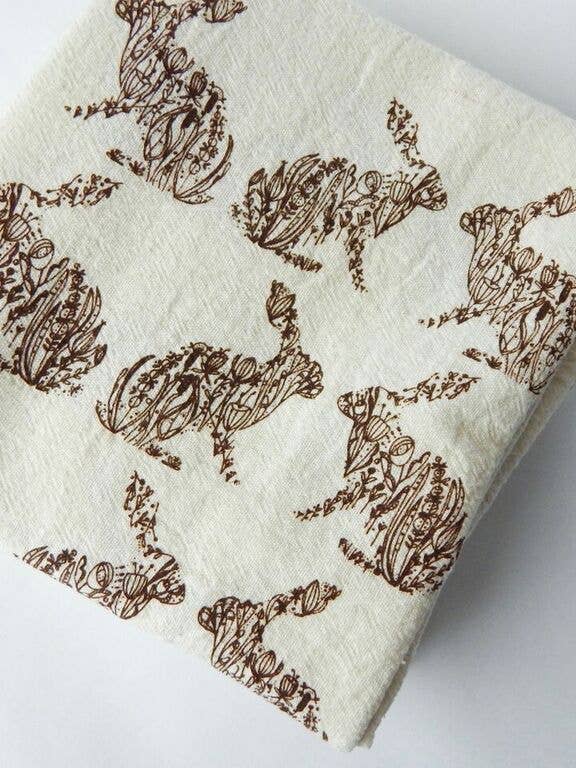 Torchon de cuisine lapin, torchon à thé lapin floral, marron pour la vente par The High Fiber