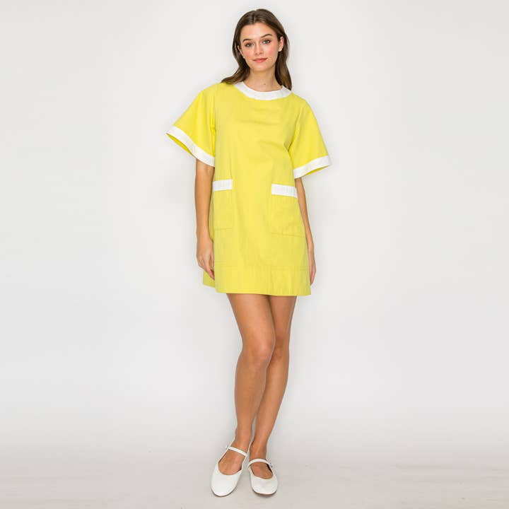 LoveWednesday - Vente Robe – femme - Robe mini rétro mod citron et blanc - LWD29632