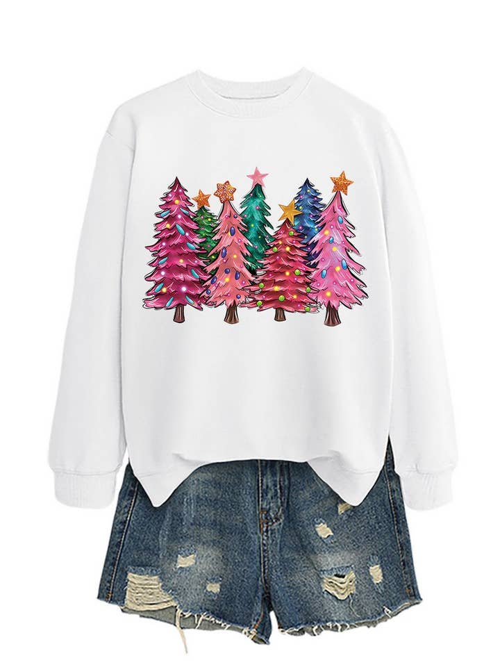 NINEXIS - Wholesale Blouse - Women's - CWTBLL01353_SEVEN PINK CHRISTMAS TREES CREW NECK SWEATSHIRT8