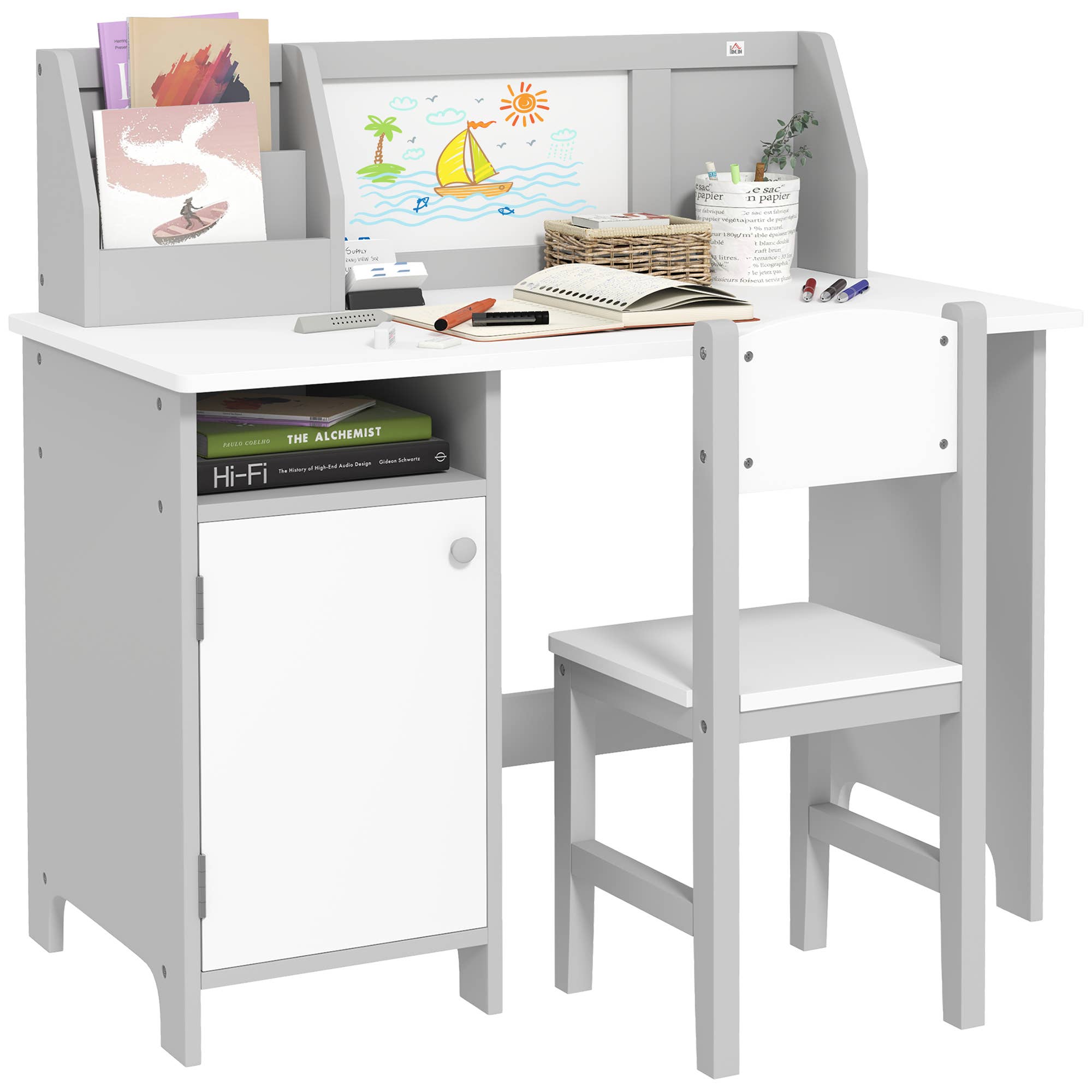 39F Inc. - Wholesale Chair - Kids - Kids Study Desk and Chair Set with Storage, Gray0