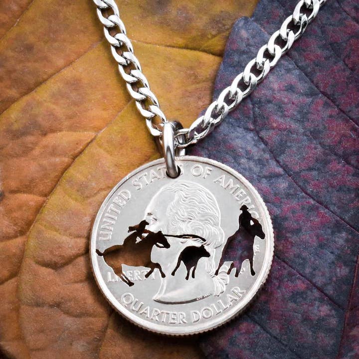 Collier Femme Roper de Veau, Roping en Équipe, Bijoux Western pour la vente par NameCoins