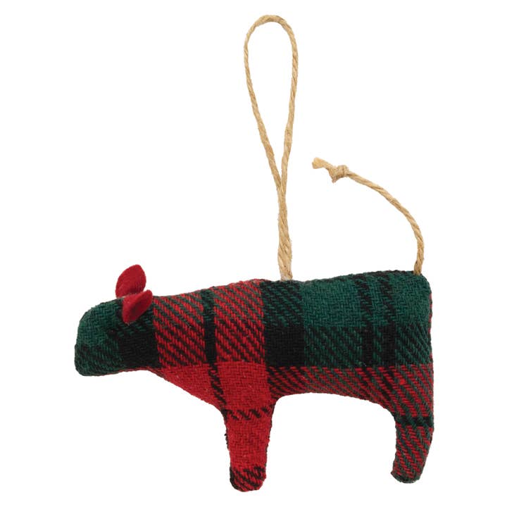 Stuffed Red & Green Plaid Cow Ornament for wholesale by The Hearthside Collection