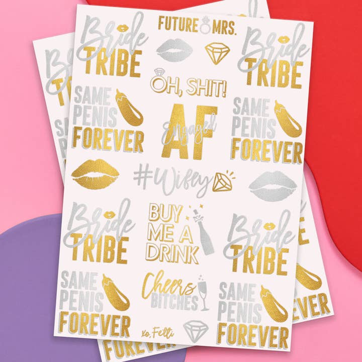 xo, Fetti - Wholesale Temporary Tattoo - Bachelorette Party Temporary Tattoos, Bach Naughty Decor