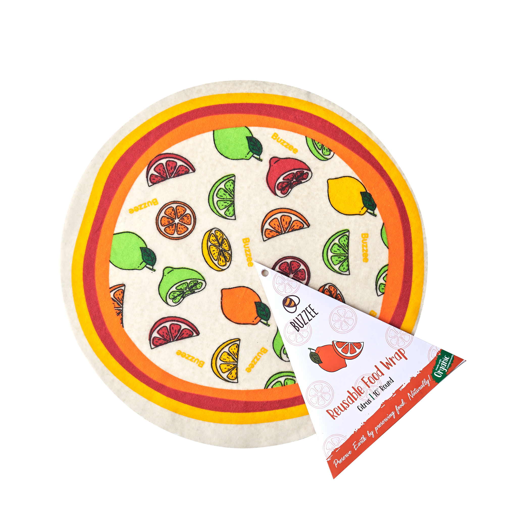 Buzzee – wholesale Livsmedelsförvaring omslag/väska – Rundor - Citrus - Återanvändbara Bivax Mat wraps1