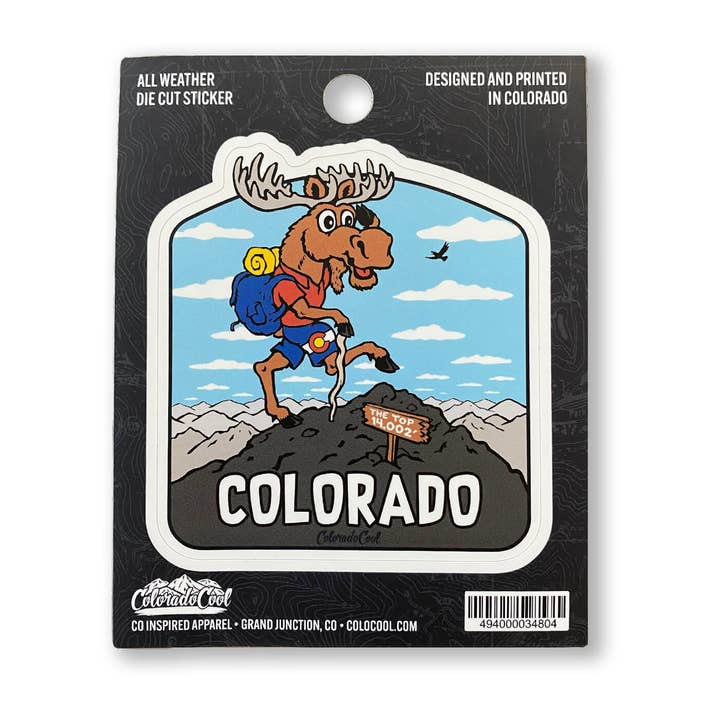 Hikin' Moose Sticker for wholesale by ColoradoCool Apparel