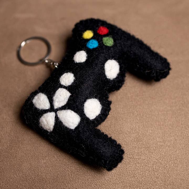 Felted Keychain Black Controller , Handmade, 100% Wool for wholesale by Everest Pet Supply & Gifts