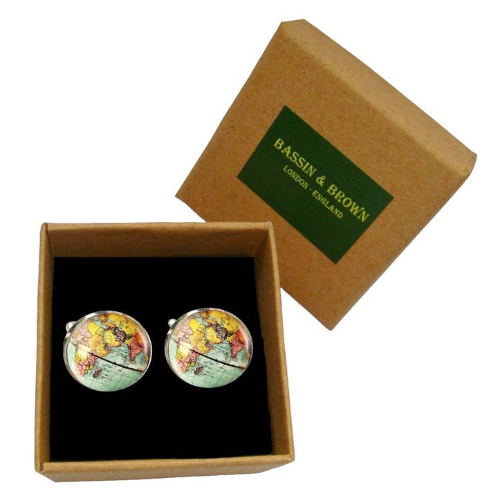 Bassin And Brown - Wholesale Cufflinks - Earth Globe Cufflinks - BlueYellow.Pink