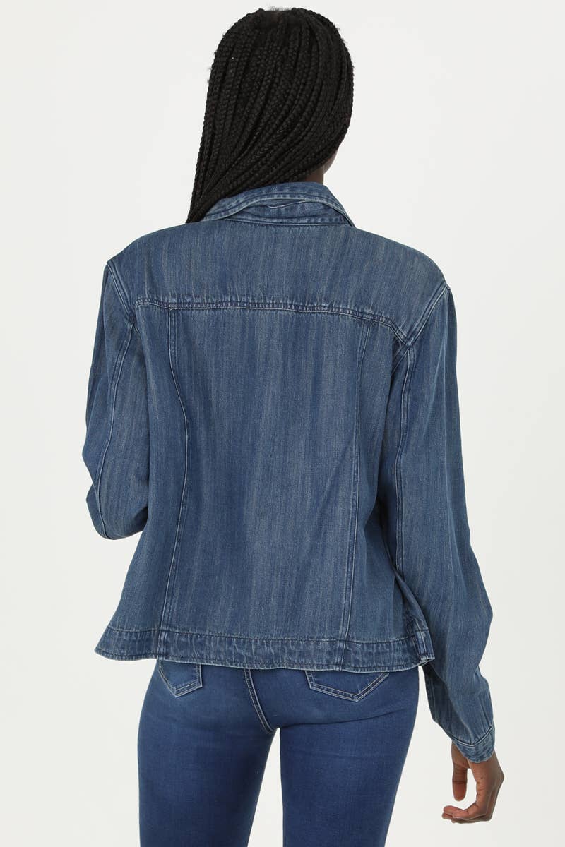 ANGIE - Wholesale Denim Jacket - Women's - SJ919-ASIS WASHED DENIM TENCEL BUTTON FRONT JACKET38