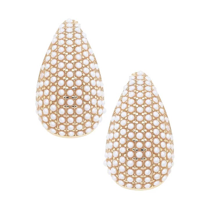 Florence Pearl Pave Sculpted Earrings in Ivory for wholesale by Canvas Style