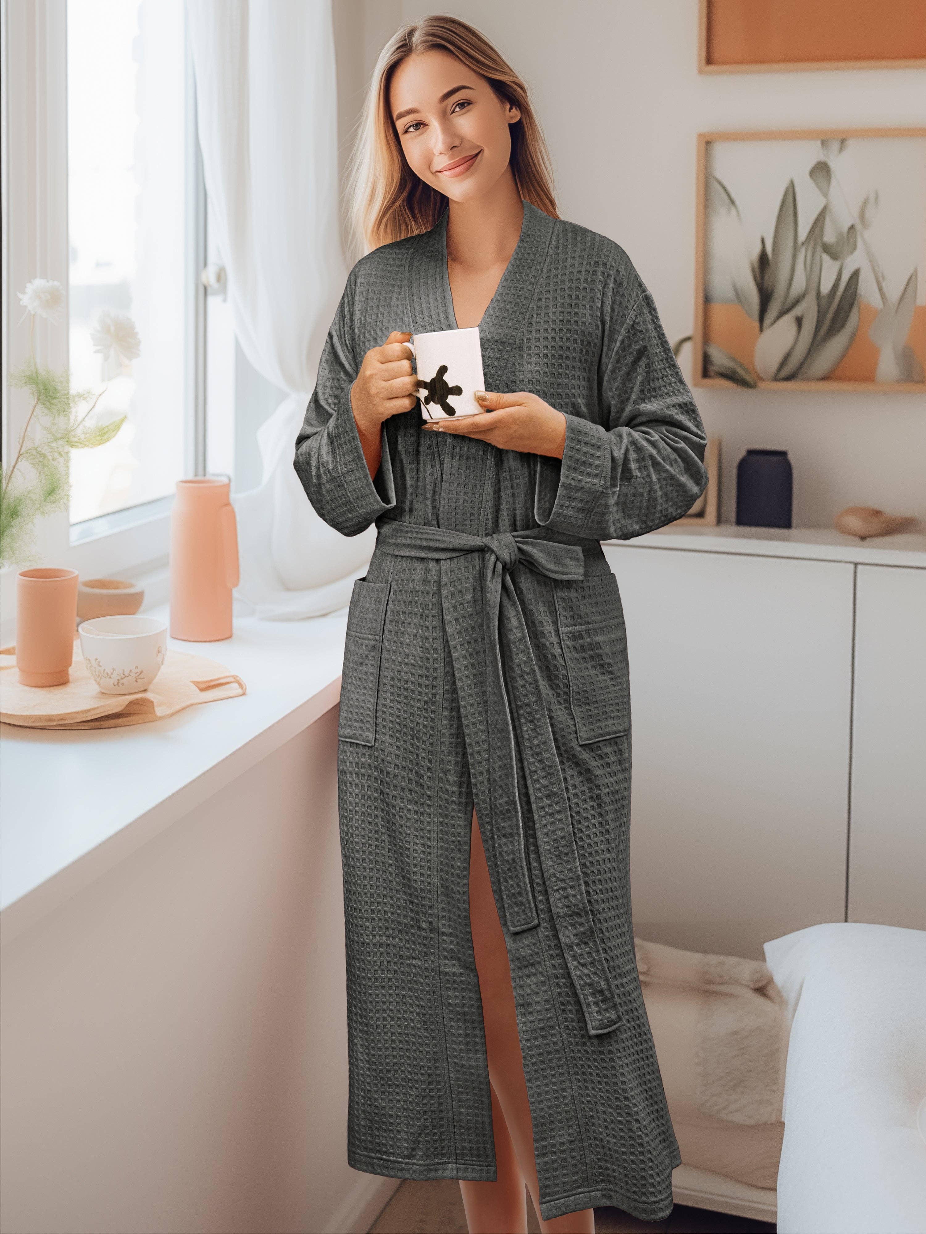 Pavilia - Wholesale Robe - Women's - Women's Waffle Texture Knit Robe39