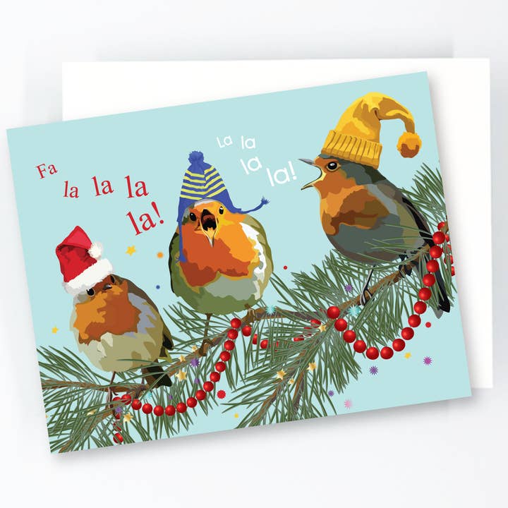 Carte de Noël | Country Farmhouse Fa La La Holiday Birds pour la vente par The Red Barn Press