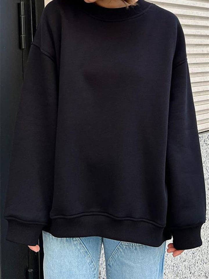 EmberLoom - Wholesale Sweatshirt – Women's - Women's Solid Color Oversized Crewneck Fleece Sweatshirt2