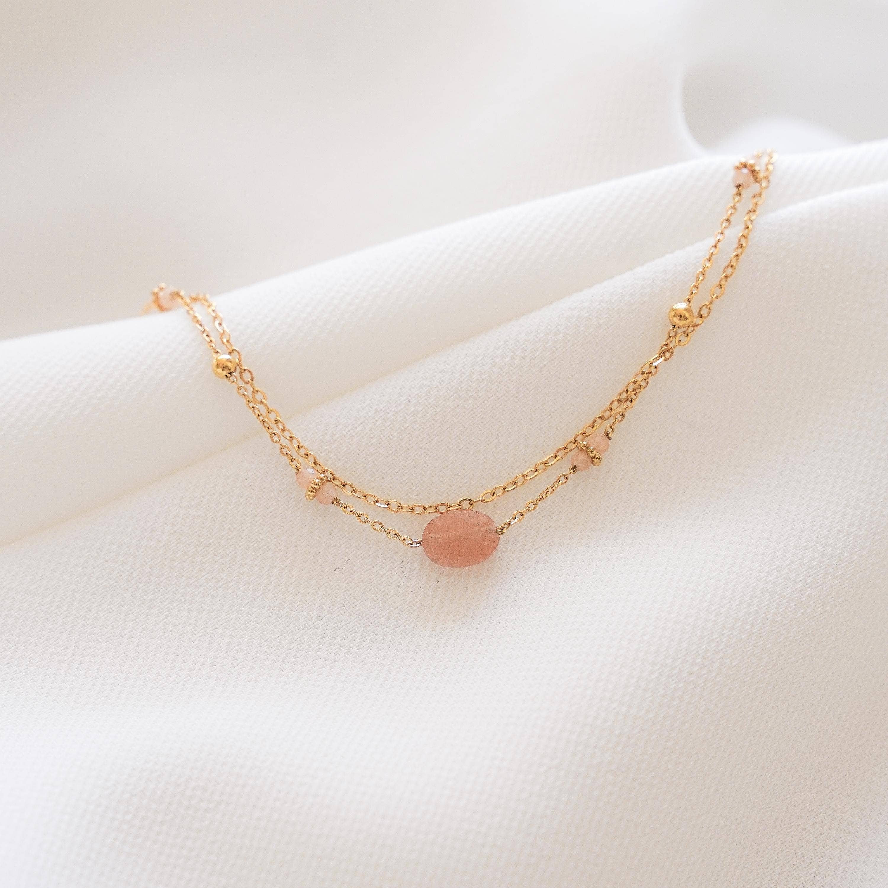 Victoire Collection - Wholesale Link & Chain Bracelet - Stainless steel bracelet with natural rose quartz stone1