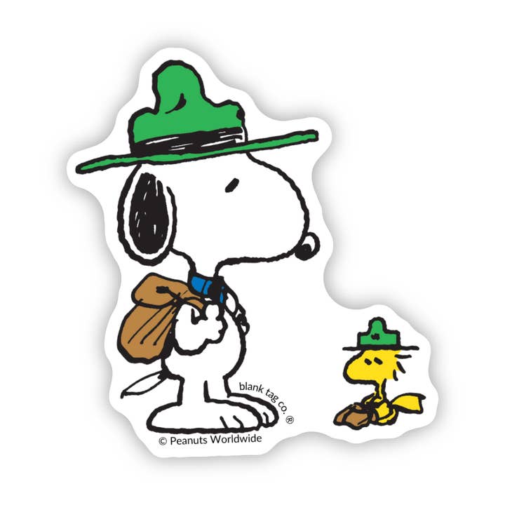 Peanuts® Waterproof Sticker - Camping Snoopy and Woodstock for wholesale by Blank Tag Co. - Waterproof Stickers