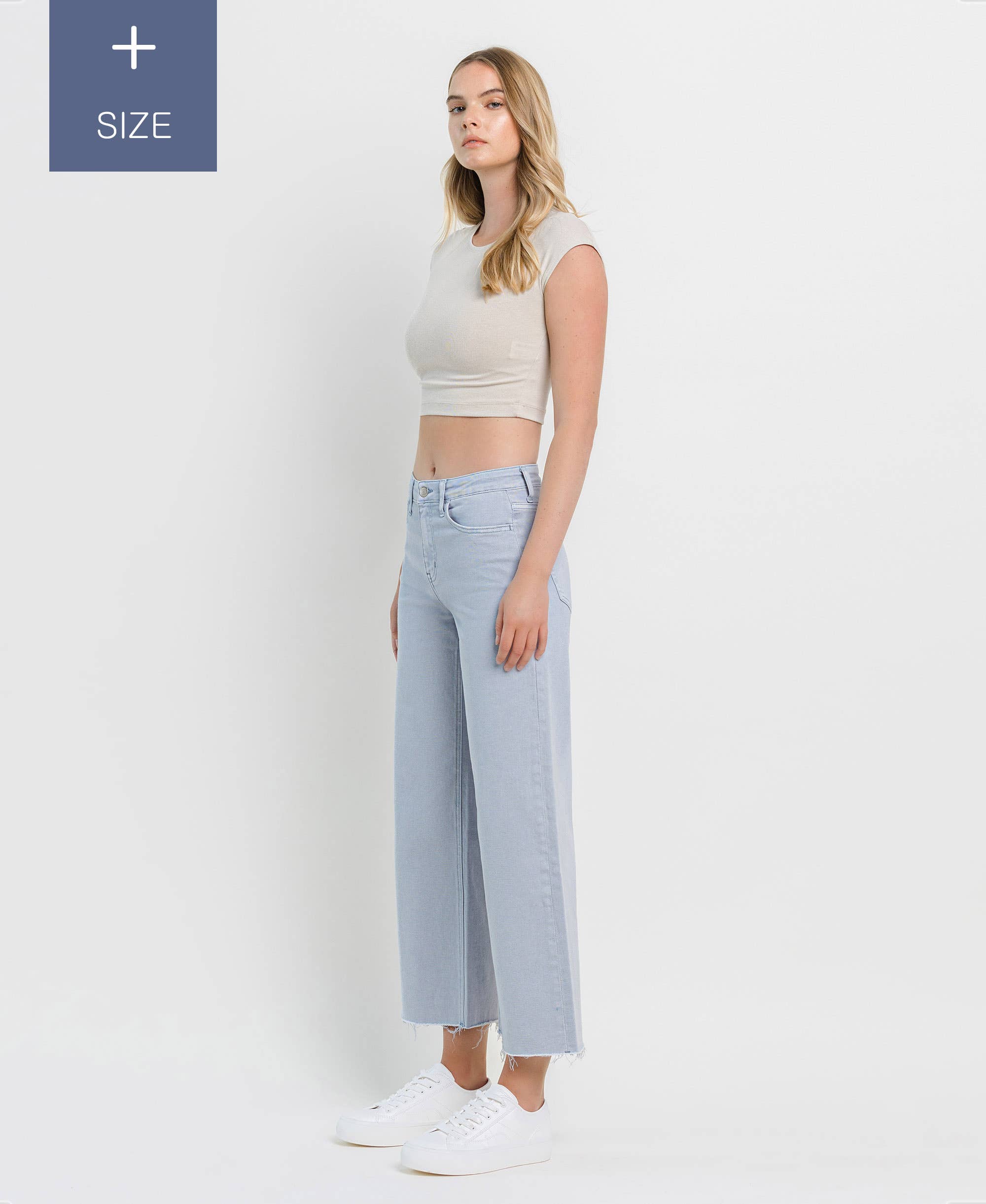 GRAY DAWN PLUS SIZE HIGH RISE CROP WIDE LEG JEANS T5872GRD-P for wholesale on Faire9