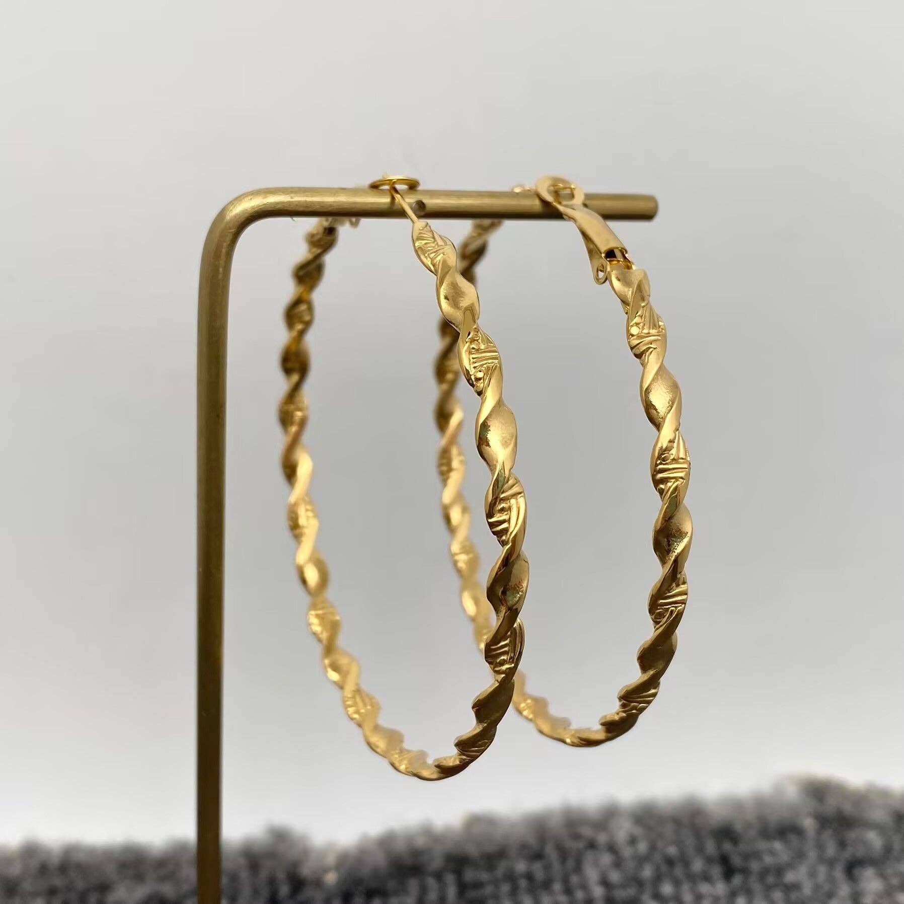 Mio Queena - Wholesale Hoop Earrings - 60mm Inside Diameter 18K Gold Plated SS Hoop Earrings - FGS6