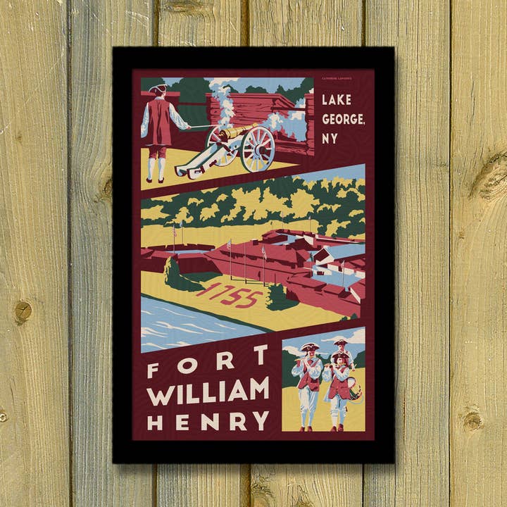 Fort William Henry Plakat | Lake George Retro Rejsekunst for engroshandel hos Lionheart Graphics