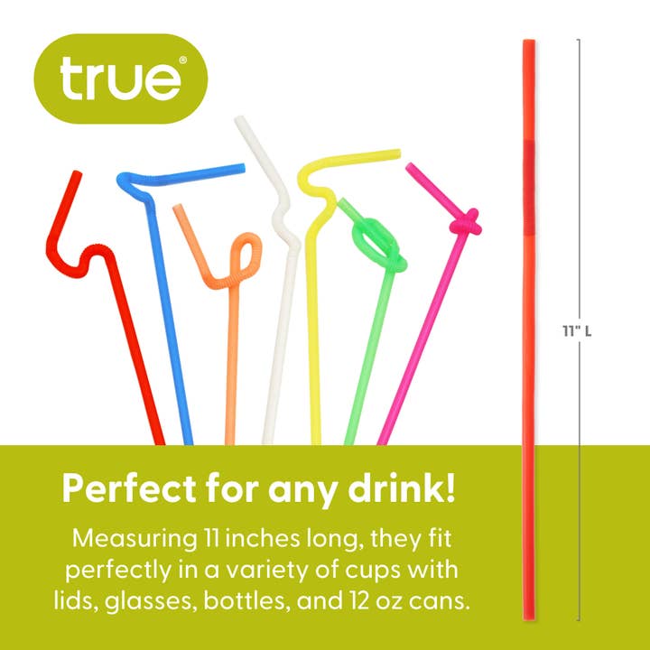 TRUE - Wholesale Drinking Straw - Twisted Ultra Bendy Disposable Plastic Straws Pack of 505