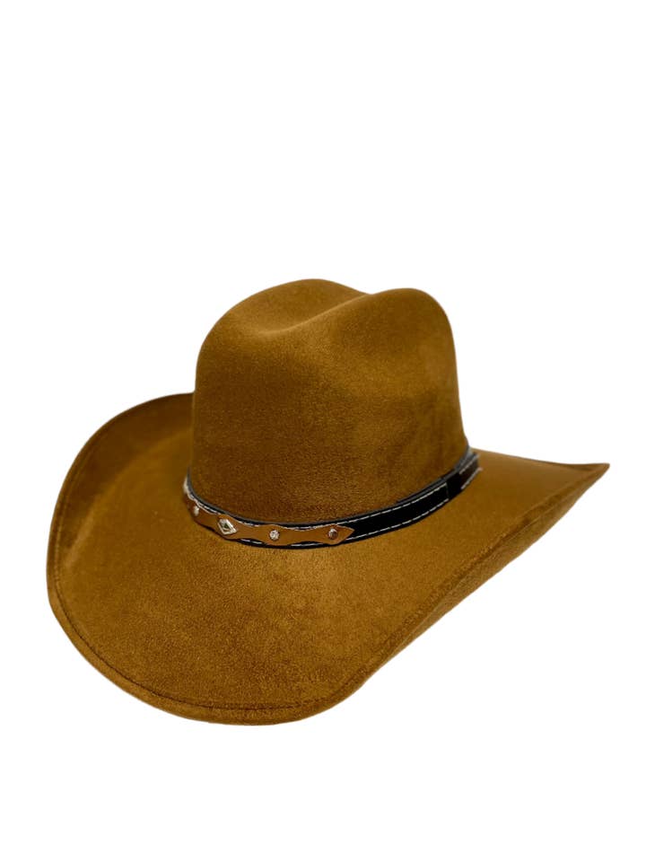Austin Vegan Suede Cowboy Hat- Caramel for wholesale by Wilder and Soul
