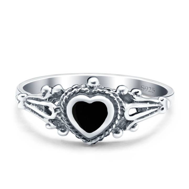 Heart Solid Solitaire Oxidized Simulated Black Onyx Promise Ring for wholesale by Blue Apple Imports