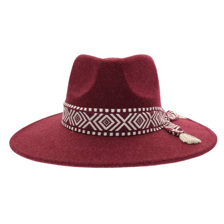 C.C Beanie - Wholesale Fedora - Women's - Geometric Trim Vegan Fabric C.C Panama HAT WF3