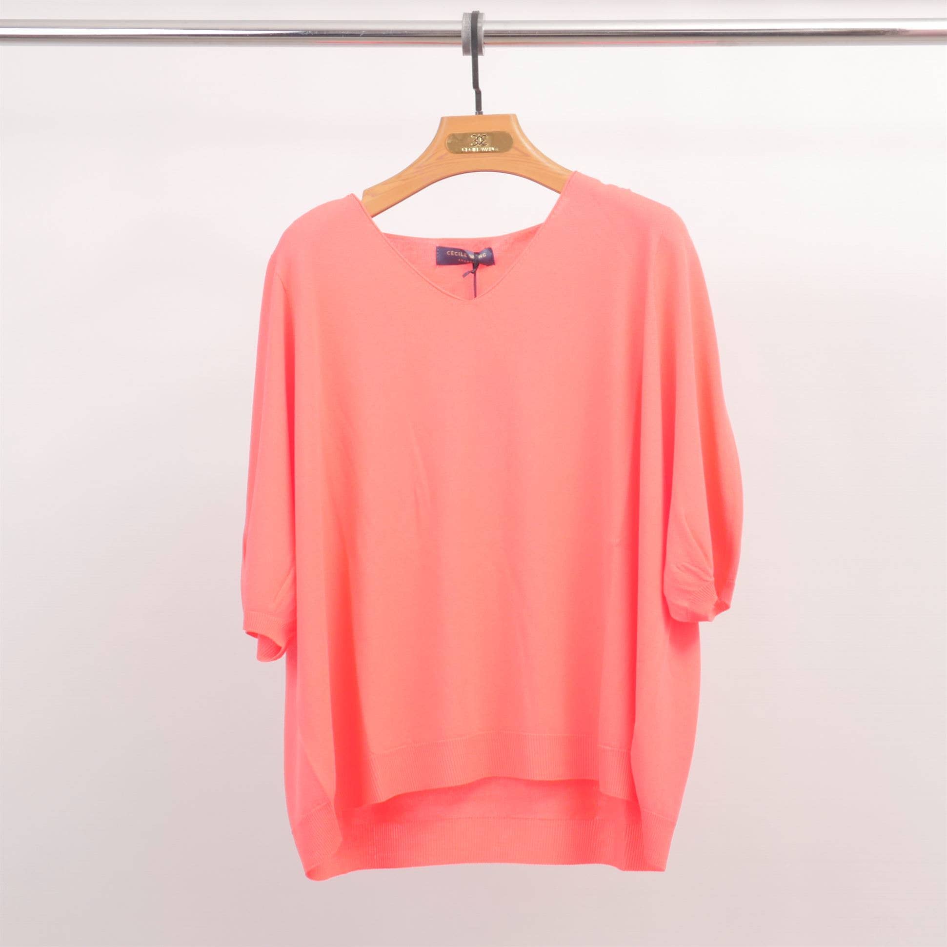 Cecile Wang – Großhandel Strickpullover – Damen – Leichter V-Ausschnitt Pullover mit kurzen Ärmeln aus feinem Strick YF523097