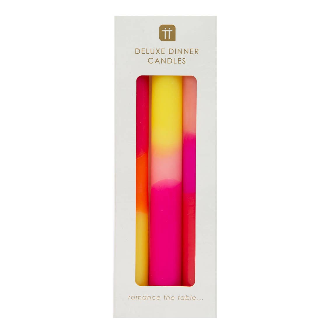 Talking Tables UK – wholesale Tapered candle/candlestick – 3 Tone Ombre Pink, Yellow & Orange Dinner Candles - 3 Pack | Valentines |5