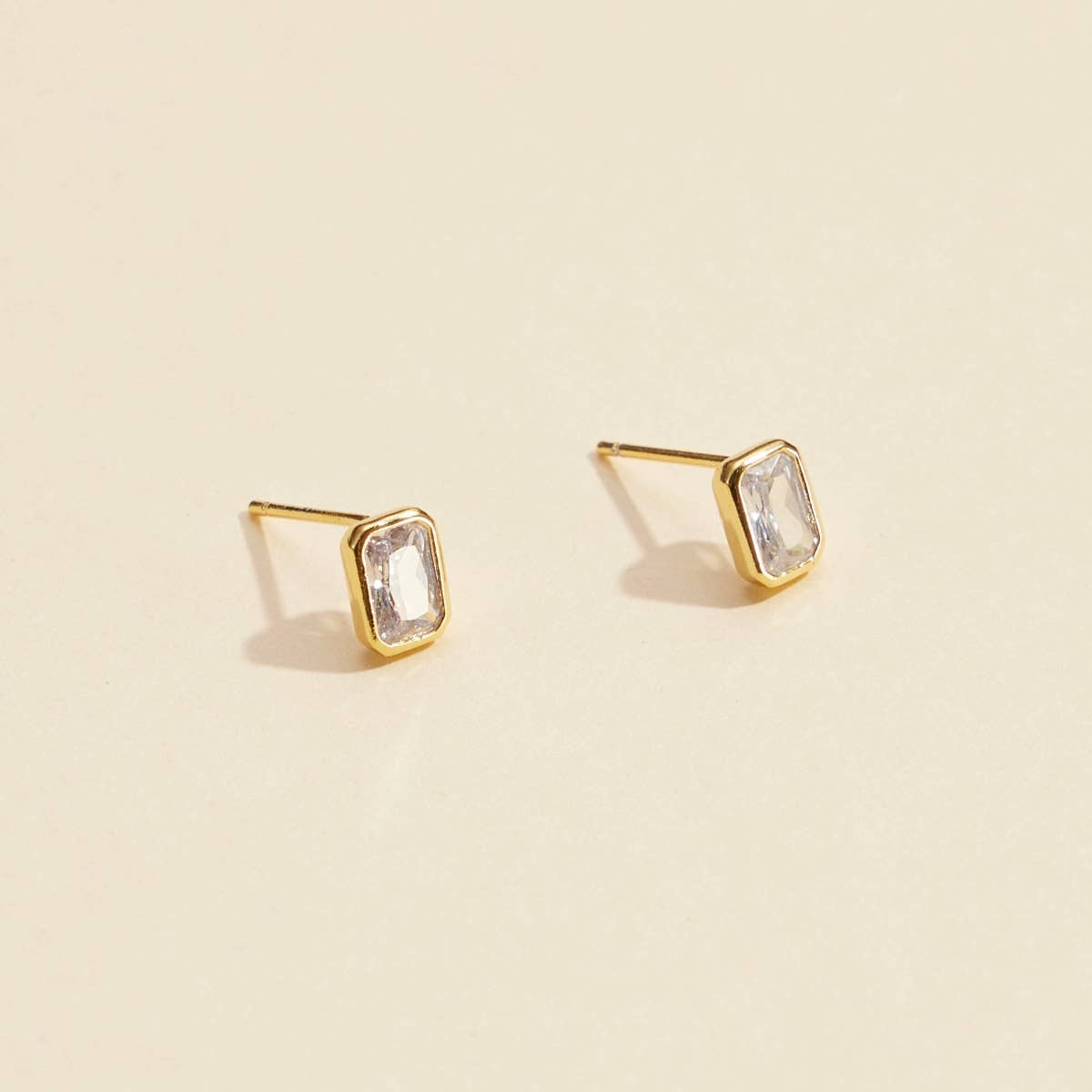Frem - Wholesale Stud/Post Earrings - CZ Small Rectangle Gold Dip Stud Earrings1
