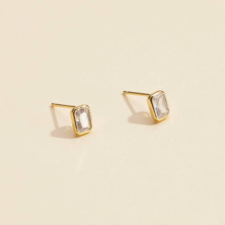 Frem - Wholesale Stud/Post Earrings - CZ Small Rectangle Gold Dip Stud Earrings1