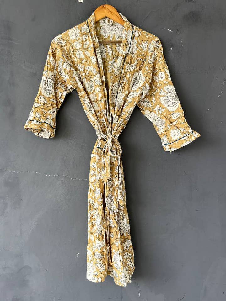 Amanda Printed Robe Indian Cotton Kimono Robes For Women for wholesale by Bhawana Handicrafts