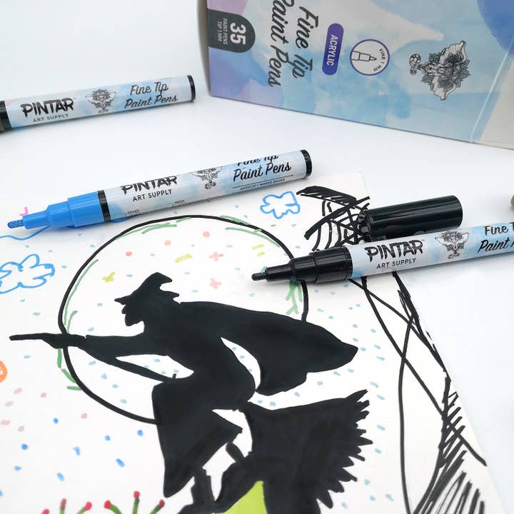 Pintar Art Supply - Wholesale Marker - PINTAR Premium Acrylic Paint Pens - 1mm Fine Tip Pens For Rock Painting, Ceramic Glass, Wood, Paper, Fabric & Porcelain, Water Resistant Paint Set, Surface Pen, Craft Supplies, DIY Project (35 colours)